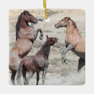 Zandwassenbekken Wilde paarden Keramisch siermeel Ornament