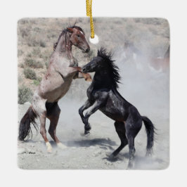 Zandwassenbekken Wilde paarden Keramisch siermeel Ornament