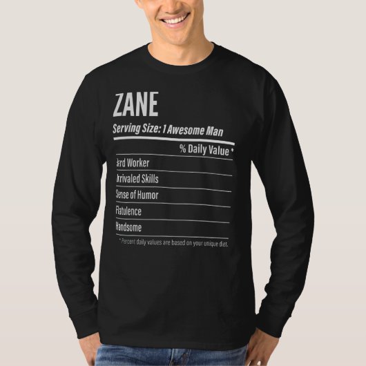 Zane Serving Size Nutrition Label Calories T-shirt (Voorkant)