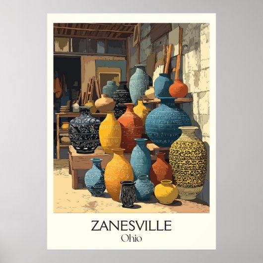 Zanesville Ohio Y-Bridge City Historische aardewer Poster (Voorkant)