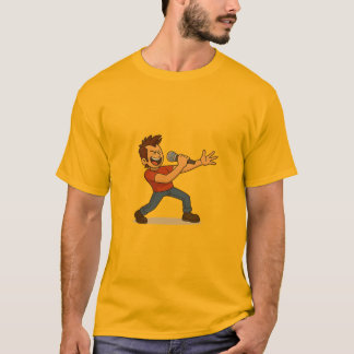 Zanger gaat er helemaal in op t-shirt