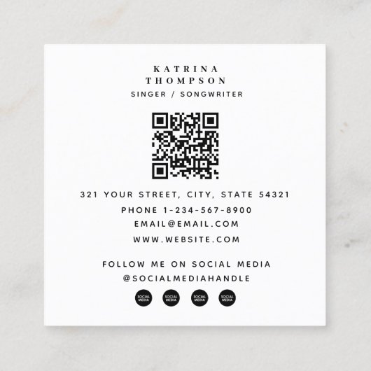 Zanger Muzikant Foto Gitarist QR Code Vierkante Visitekaartje (Achterkant)