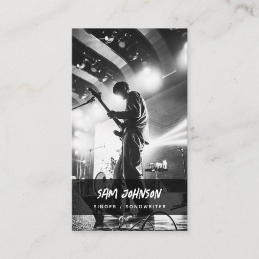 Zanger Muzikant Foto Zwart & Wit Grunge Muziek Visitekaartje (Voorkant)