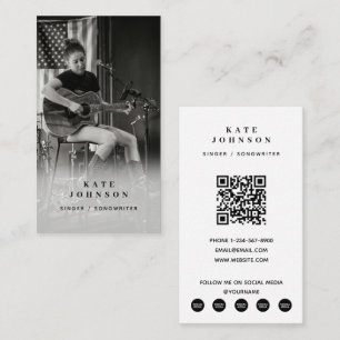 Zanger Muzikant Foto Zwart & Wit QR Code Visitekaartje