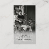 Zanger Muzikant Foto Zwart & Wit QR Code Visitekaartje (Voorkant)