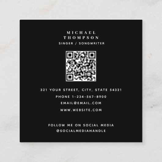 Zanger Muzikant Kunstenaar Foto Performer QR Code Vierkante Visitekaartje (Achterkant)