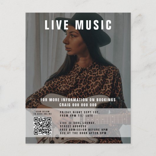 Zanger Muzikant Muziek Foto QR Code Promotie Flyer (Voorkant)