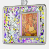 zangspleetverf verzilverd omlijst ornament (Links)