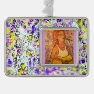 zangspleetverf verzilverd omlijst ornament