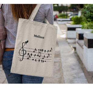 Zangvogel die als muzieknoten fungeert, aanpasbaar tote bag