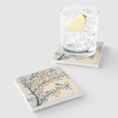 Zangvogel in een boom Chinoiserie Stenen Onderzetter (Zijkant)