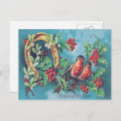 Zangvogel Kerstvogel Holly Mistletoe Hoefijzer Feestdagenkaart (Voorkant / Achterkant)