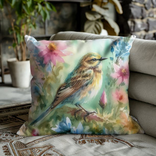 Zangvogel Melodie Elegante Vogel & Bloemrijke Eleg Kussen