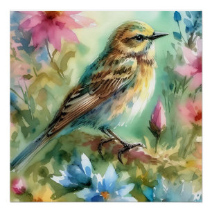 Zangvogel Melodie Elegante Vogel & Bloemrijke Eleg Perfect Poster