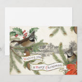  zangvogel Merry Christmas Village Evergreen Feestdagenkaart (Voorkant / Achterkant)