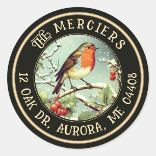 Zangvogel Metallic Goud Zwart Retouradres Ronde Sticker