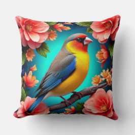 Zangvogel neergestreken te midden van heldere bloe kussen