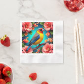 Zangvogel neergestreken te midden van heldere bloe servet (Insitu)