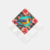 Zangvogel neergestreken te midden van heldere bloe servet (Hoek)