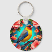 Zangvogel neergestreken te midden van heldere bloe sleutelhanger (Voorkant)