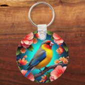 Zangvogel neergestreken te midden van heldere bloe sleutelhanger (Achterkant)