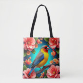 Zangvogel neergestreken te midden van heldere bloe tote bag (Voorkant)