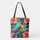 Zangvogel neergestreken te midden van heldere bloe tote bag (Achterkant)