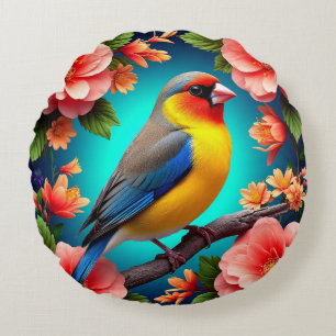 🌸 Zangvogel Roze Bloesem Bloemencadeau Rond Kussen