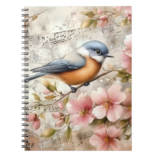 Zangvogel Roze Bloesems | Notitieboek (Voorkant)