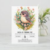 Zangvogel roze vogel verjaardag kaart (Staand voorkant)