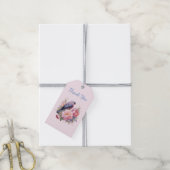 Zangvogel Staand op Roze Pioenrozen Dank Je Cadeaulabel (Met Touw)
