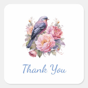 Zangvogel Staand op Roze Pioenrozen Dank Je Vierkante Sticker