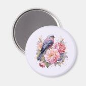 Zangvogel staand op roze pioenrozen magneet (Voorkant / Achterkant)