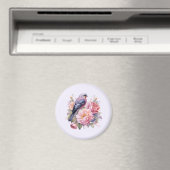 Zangvogel staand op roze pioenrozen magneet (Insitu (Vaatwasser))