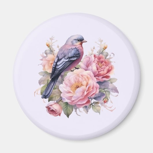 Zangvogel staand op roze pioenrozen magneet (Voorkant)