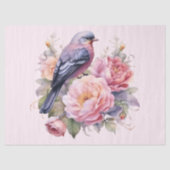 Zangvogel staand op roze pioenrozen tissuepapier (Voorkant)