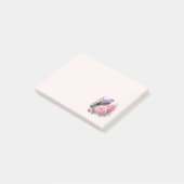 Zangvogel staande bovenop roze pioenrozen post-it® notes (Schuin)