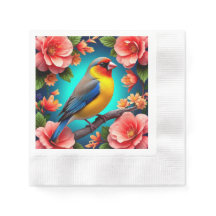 Zangvogel tussen heldere bloemen