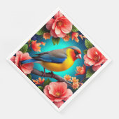 Zangvogel tussen heldere bloemen servet (Hoek)