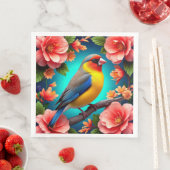 Zangvogel tussen heldere bloemen servet (Insitu)
