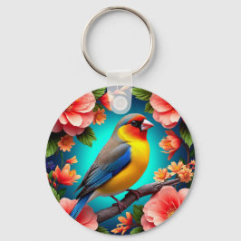 Zangvogel tussen heldere bloemen sleutelhanger