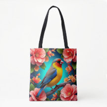 Zangvogel tussen heldere bloemen