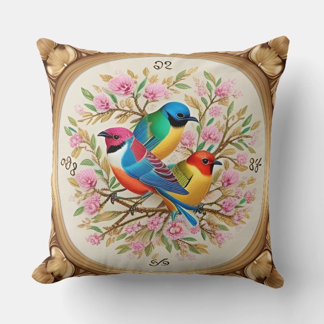 🌸 Zangvogels Bloemendekkussen Natuurdecor 🌸✨ Kussen (Voorkant)