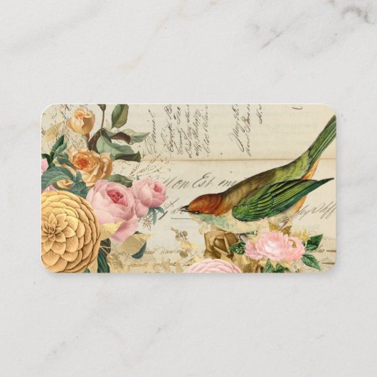  zangvogels en gouden en wazige roze rozen visitekaartje (Achterkant)
