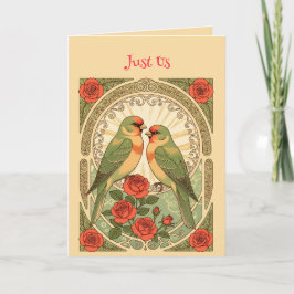 Zangvogels en rode rozen Art Nouveau vintage illus Kaart