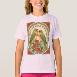 Zangvogels en rode rozen Art Nouveau vintage illus T-shirt