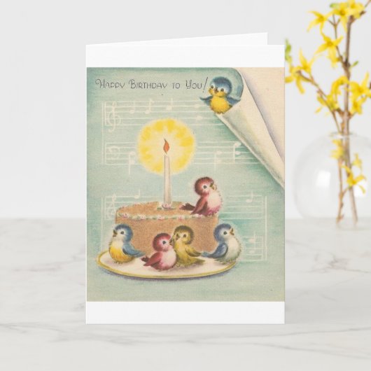  zangvogels en taart verjaardag Kaart (Gele Bloem)