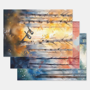 Zangvogels in boslandschap kunst inpakpapier vel