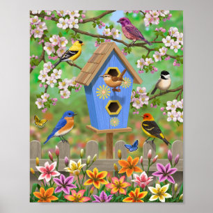Zangvogels Lelie Tuin Vogelhuis Poster