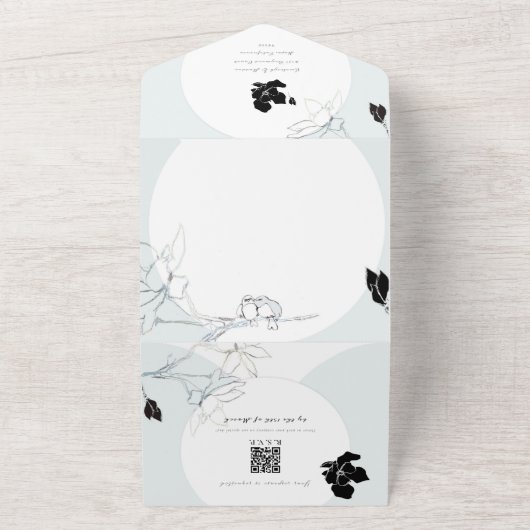 Zangvogels Magnolias | Alles in één bruiloft uitno All In One Uitnodiging (Buitenkant)